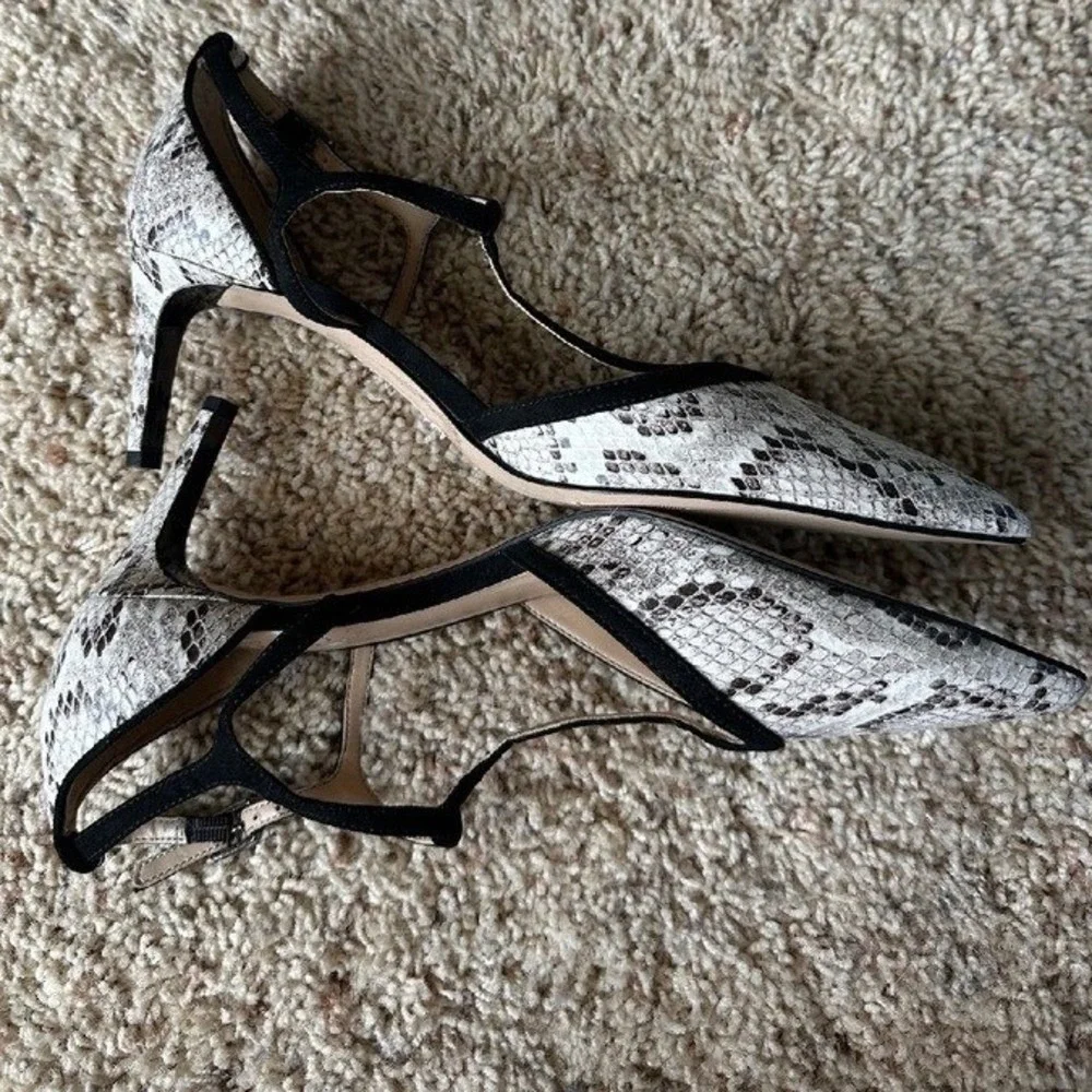 Franco Sarto Snakeskin Heels Pointed Toe Pumps Black Trim‎ Woman's 9.5M - Picture 8 of 11